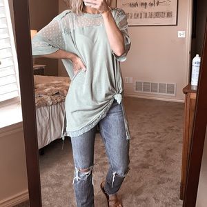 Polka Dot Mesh Tunic - Sage Green